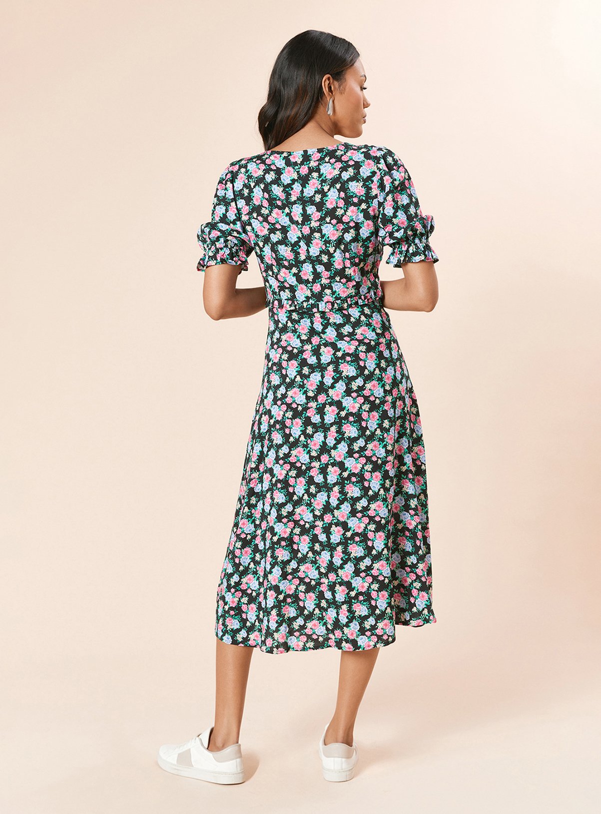 DOROTHY PERKINS Floral Button Front Puff Sleeve Midi Dress 10 - Image 4 thumbnail